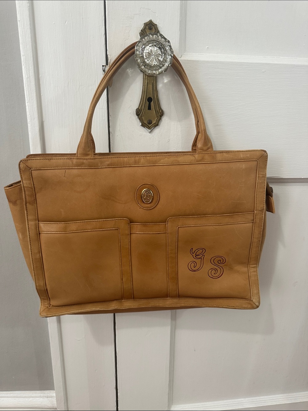 Structured Tan Leather Handbag with Top Handles